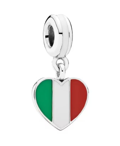 Italy Flag Heart Charm 925 Silver Charm Compatible with Pand