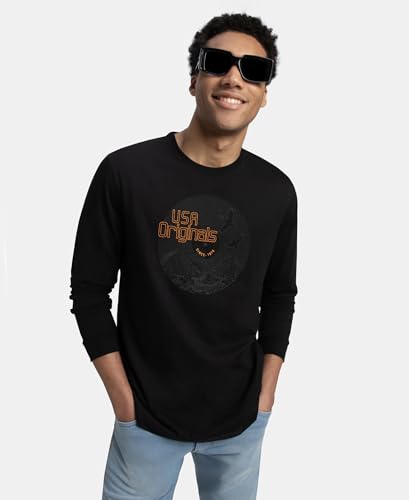 Image of Jockey US82 Men's Super Combed Cotton Rich Graphic Printed Round Neck Full Sleeve T-Shirt Deep Olive XL
