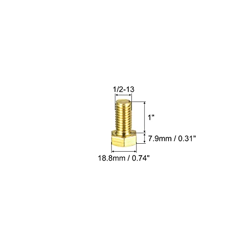 Image of uxcell Brass Hex Bolts, 1 /2-13x1 1pcs Fully Thread Grade 4.8 Solid Brass Hexagon Head Bolt Machine Screws for Machinery