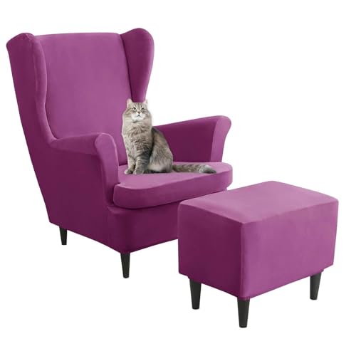 Fundas de terciopelo para sillón orejero contra manchas y pelos de mascotas