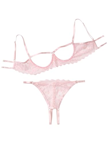 Image of Lilosy Sexy Underwire Floral Lace Sheer Lingerie Set for Women See Through Bra and Panty 2 Piece