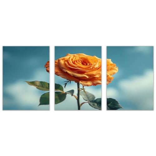 Une rose jaune 3 pièces d'art mural DunPei : impression sur toile rétro de haute qualité