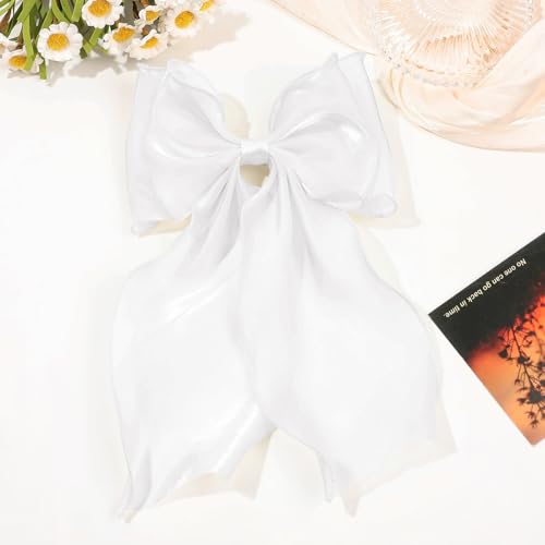 Pinza lazo grande para cabello mujer, blanca miniatura 4