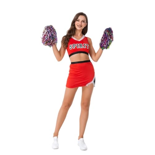 Costume de pom-pom girl rouge taille S/M ensemble adulte avec pompons