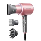 Wavytalk Hair Dryer with Diffuser, Blown Away Ionic Hair Dryer for Curly Hair, 1875W Fast Drying Blow Dryer with Ceramic Technology, 3 Attachments for All Hair Types, Light and Quiet, Blush Gold