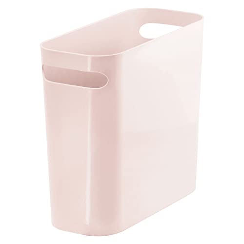 mDesign Plastic Small Trash Can, 1.5 Gallon/5.7-Liter Wastebasket, Narrow Garbage Bin with Handles for Bathroom, Laundry, Home Office - Holds Waste, Recycling, 10