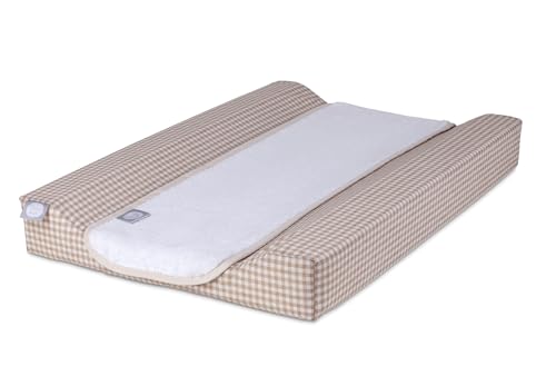 Funny Baby - Colchón Cambiador Bebé 53 x 80 cm | Impermeable, Desenfundable, Ergonómico y Seguro - Incluye una Toalla de Rizo de Algodón | Vichy (Lino, 53 x 80 cm)
