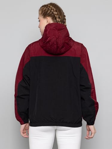 Image of CHKOKKO Womens Stylish Oversized Windcheater Jacket with Zip Closure Lightweight Sportswear for Running Travel Hiking Outdoor and Rainy Season Wear WineBlack S