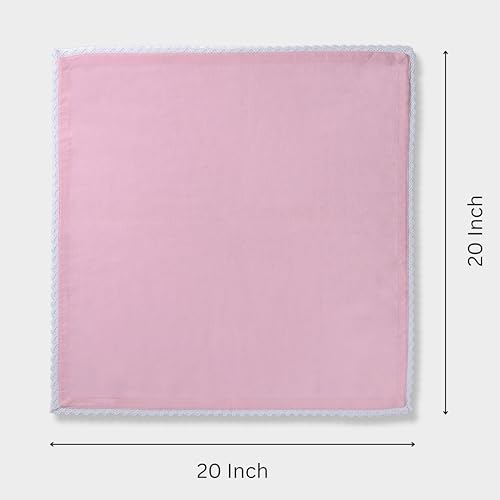 Image of FINGERCRAFT Lace Trim Cloth Napkins Set of 6, 20x20 Inch Cotton Linen Blend Dinner Napkins, Reusable Washable Table Napkins for Wedding, Farmhouse Dining, Parties & Home Decor (Pastel Pink)