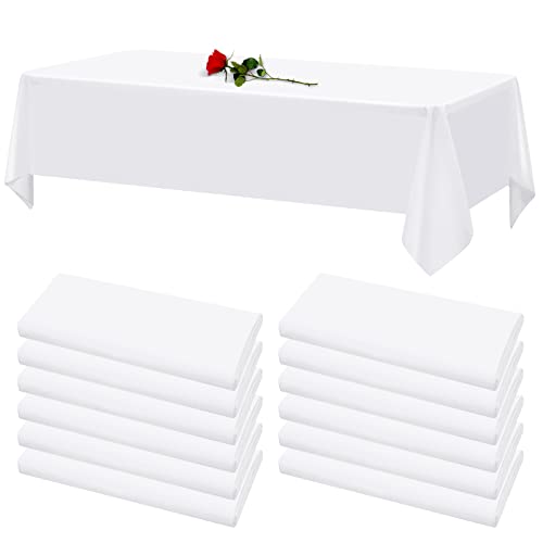 12 Pack White Tablecloths For Rectangle Tables Stain And Wrinkle Resistant Washable Polyester Tablecloth 60 X 102 Inch Table Cloth Rectangle Table 6 Foot Rectangle Table Cloth For Wedding Party #TOP22