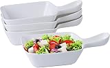 Bruntmor 30 Oz Square Porcelain Soup Bowl with Handle Set of 4, 30 Ounce Small Porcelain French Onio