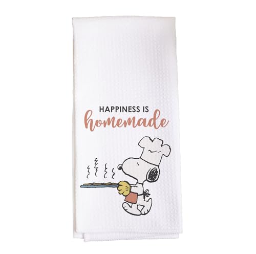 Image of Flagology, Peanuts Happiness is Homemade Snoopy Kitchen Tea Towel 16 inch x 25 inch, Cute Chef Kitchen Decor, Licensed Peanuts, Farmhouse Cooking Gift, Hand Towel