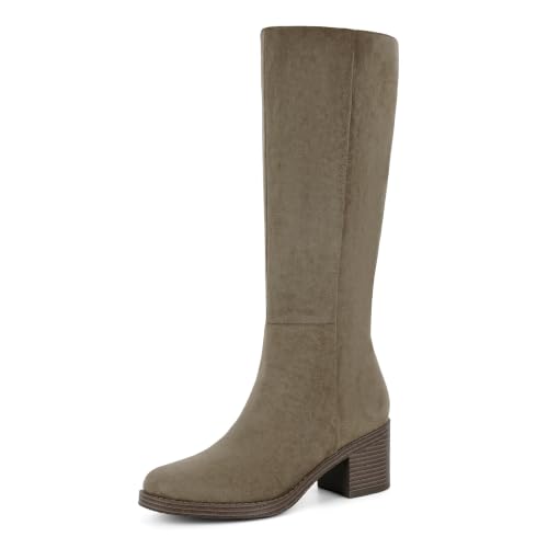 Image of Easyfox Womens Knee High Boots Chunky Low Heel Round Toe Tall Long Boots | Balanced Low Block Heel, Roomy Round Toe, Anti-slip Rubber Outsole, Fashion Heeled Dressy Fall Winter Long Boots for Women