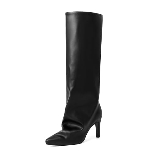 Reitoye Black Knee High Boots Women Wide Claf Slouchy Boots