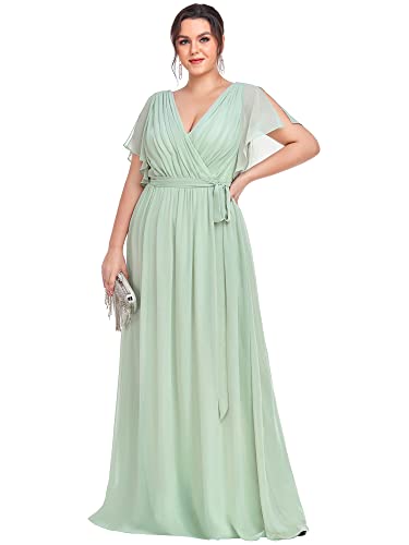 Image of Ever-Pretty Plus Women's Chiffon Bridesmaid Dress A-Line Empire Waist Floor Length Plus Size Formal Wedding Guest Dresses