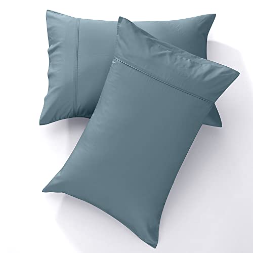 GOKOTTA Bamboo Pillow Cases King Size Set of 2, Reversible and Envelope Closure Cooling Pillowcases for Hot Sleepers and Night Sweats, Double Stitching - (20"*40") Blue