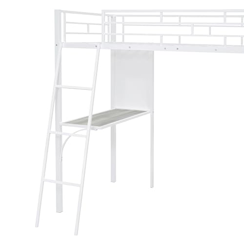 Space Saving Loft Bed with Shelves, Desk, and Whiteboard for Kids