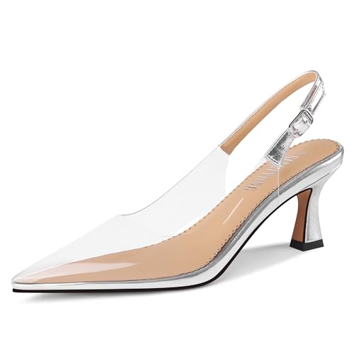 Multicolour Clear Heels for Women Pointed Closed Toe Slingback Kitten Heel Pumps Comfortable Dress Sandals