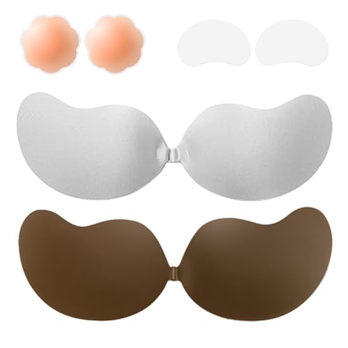 Sticky push-up strapless bra set (2 pcs) with nipple covers