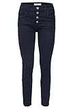 Bequeme Five-Pocket-Jeans Jewelly Damen Stretch Jeans Five-Pocket im Crash-Look  Boyfriend Hose und sichtbarer Knopfleiste mit Schmuckknöpfen (DE/NL/SE/PL, Numerisch, 42, Regular, Regular, Blau, Regulär)
