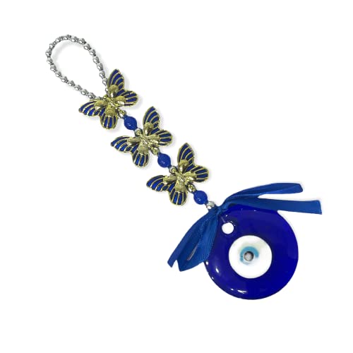 Image of AUGEN Evil Eye Wall Hanging Three Gold Butterfly Design Blue Ornament for Home Office Shop Decor (9 Inches, 15)