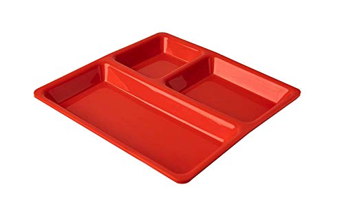 URMILA PLASTIC® Food-Grade Plastic 3 in 1 Compartments Pav Bhaji Plate Dinner Plates Serving Plates Red Set of 12
