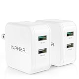 2 Quick Charge USB Wall Charger, Inpher 30W Fast Charger 3.0 + 2.4A Dual Ports Power Adapter with SmartID Foldable Plug for Samsung Galaxy, iPhone, iPad, Google Pixel,Tablet and More