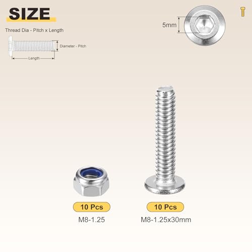 Image of METALLIXITY Crib Screws Replacement Set(M8-1.25x30) 20Pcs, Silver Tone, 304 Stainless Steel Hex Socket Furniture Bolts Screws - for Furniture Woodworking Project, Silver Tone
