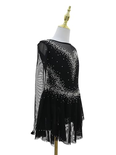 Vestido de patinação artística vestido de patinação de veludo preto elastano feito à mão cristais ma