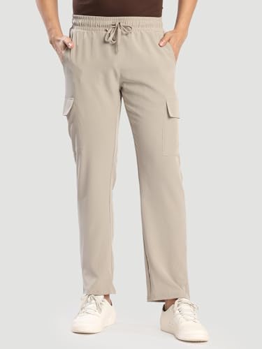 Image of BENE KLEED Men's Solid Polyester Cargo Trousers | Classic Style | Full Length | Straight Fit