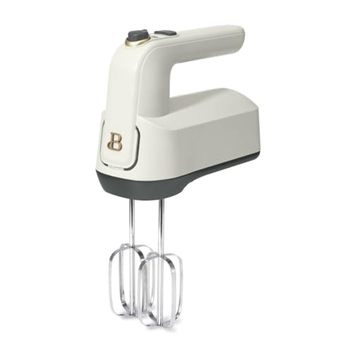 B'eautiful 6-Speed Electric Hand Mixer, White Icing by Drew Barrymore – Lightweight Handheld Mixer with Turbo Boost, Stainless Steel Beaters & Whisk, Compact Storage,(White Icing)