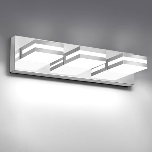 Image of IZORRO LED Modern Bathroom Lights Fixtures(3-Light,Dimmable,360Rotate),Chrome Acrylic Wall Lighting,Vanity Lights for Bathroom Over Mirror - 6000k 16In (No Assembly Required)