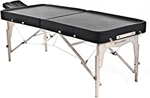 QUIRUMED Klappbare Ayurveda-Trage, Holzstruktur, 192 x 75 cm, rückenfrei, Schwarze Farbe, Kunstleder, höhenverstellbar, Transporttasche, bis 200 kg