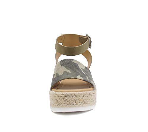 Image of Soda Topic Open Toe Buckle Ankle Strap Espadrilles Flatform Wedge Casual Sandal