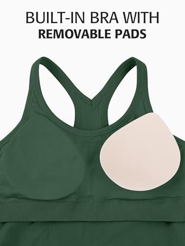 Image of ATTRACO Ribflex Ribbed Workout Crop Tops with Built in Bra for Women Yoga Racerback Tank Top Slim Fit