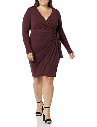 Amazon Essentials Damen Klassisches Wickelkleid mit Langen Ärmeln (erhältlich in Übergröße), Burgunderrot, XS