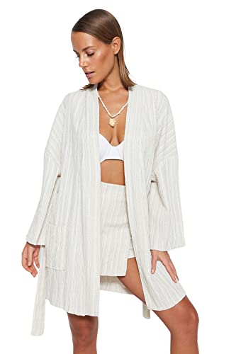 Kimono Trendyol écru coupe droite pour femme en coton léger