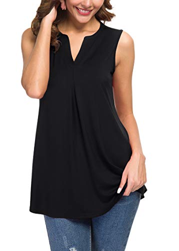 Neineiwu Women's Summer V Neck Tank Tops Loose Casual Sleeveless Shirts Blouses (M,01 Black) #TOP1