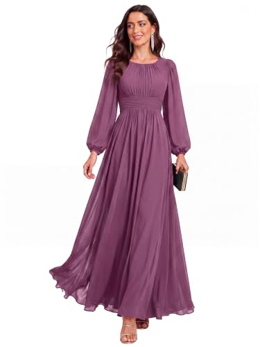 Image of Ever-Pretty Women's Chiffon Long Sleeve Formal Wedding Guest Dresses