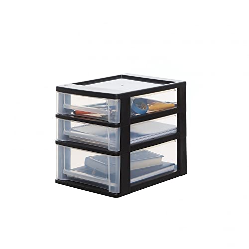 Iris Ohyama, Tour de rangement, Organisateur plastique, 3 tiroirs, 2 x 4L + 1 x 7L, Poignées ergonomiques, Facile à Transporter, Multi-usage, Salon, Chambre, Bureau - DDOCH-2021 - Noir