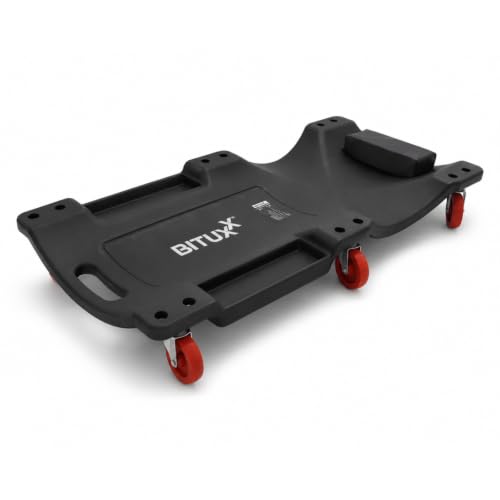 BITUXX® KFZ Rollbrett Montagerollbrett Werkstattliege Auto Montageliege Montagebrett mit 6 kugelgelagerten 360° Rollen, 2 praktischen Werkzeugablagen und gepolsterter Kopfstütze Schwarz