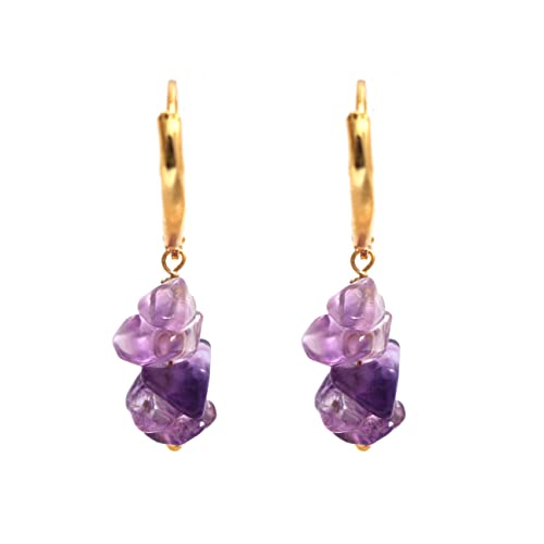 Gempires Natural Amethyst Earrings For Girls - February Birthstone Jewelry Gifts - Handmade Gemstone Jewelry - 14K Yellow Gold Plated Dangle Earring For Women (Amethyst) #TOP1