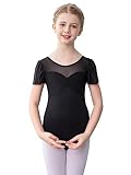 Bezioner Maillot Gimnasia Ritmica Niña, Maillot Ballet Niña leotardos de Danza manga de soplo para Niños de 2 a 10 Años Negro 120