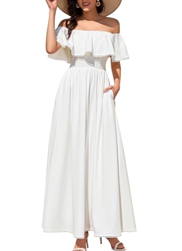 HTZMO Off Shoulder Floral Maxi Dress Women Summer Lace A