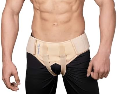 Wonder Care Hernia Belt for Post Surgery Double Inguinal Hernia Pain Relief Truss Support Brace for Men with 2 Removable Pressure Pads (S: