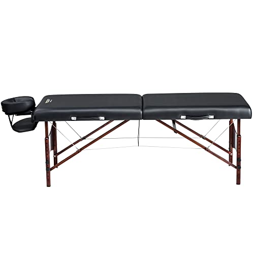 Master Massage Newport Portable Massage Table Package With Denser 2.5" Cushion, Walnut Stained Hardwood, Steel Support Cables, Pillows & Accessories, Black, 30" #TOP5