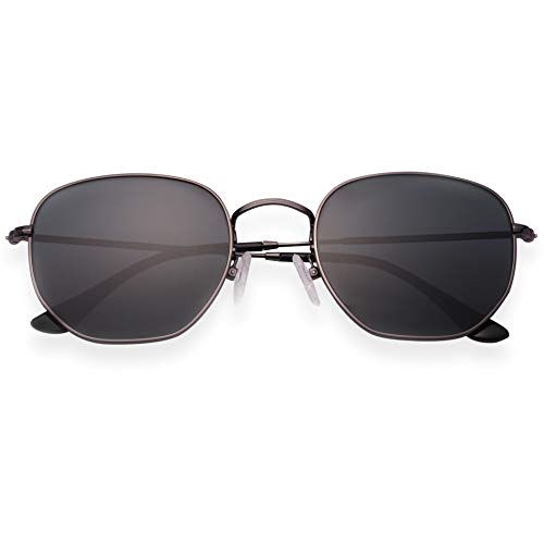 Image of Retro Glass Lens Hexagonal Sunglasses for Men Women Vintage Square Metal Frame Flat Lens Sun glasses