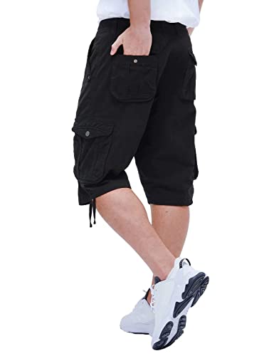 Best South Men's Long Cargo Shorts Casual Below Knee 13 Inches Capri Shorts Relaxed Fit With Pockets Black 30 #TOP3
