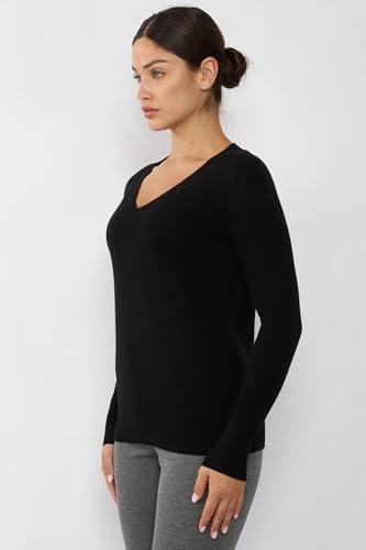 Image of JENNIE LIU Women's 100% Pure Cashmere Long Sleeve Ava V Neck Pullover Sweater