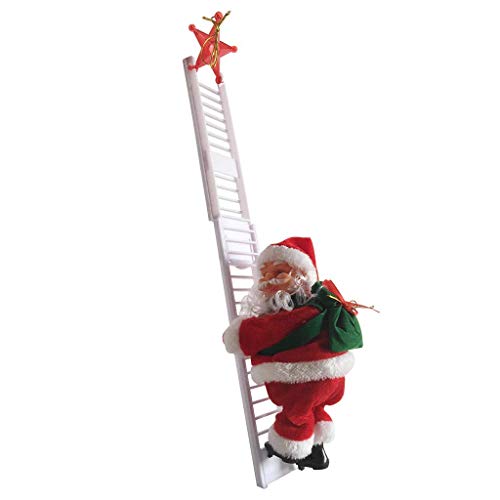 Santa Claus Climbing Ladder Electric Singing Up and Down Hanging Decoration Christmas Tree Ornaments Funny New Year Kids Gifts Party Decor (Ladder Single White)